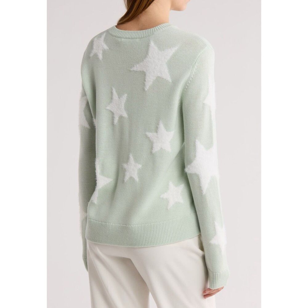 Alice + Olivia Andora Fuzzy Star Wool Blend Sweater Womens S in Light Green Chic - Picture 2 of 10